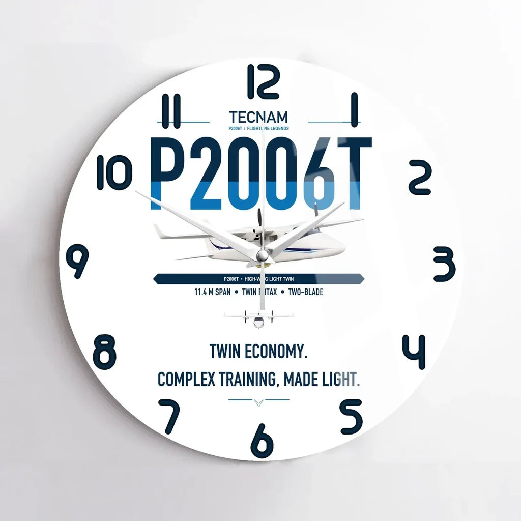 Tecnam P2006T design on white no frame wall clock