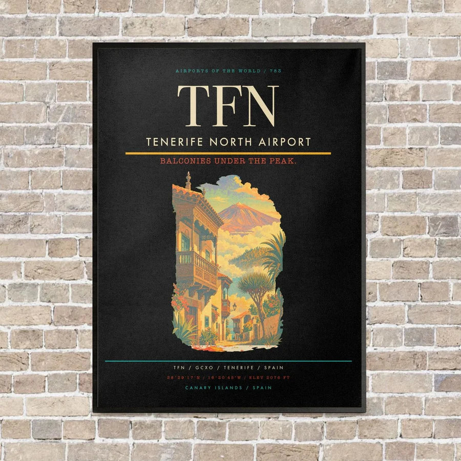 Tenerife North Airport TFN vertical canvas print - framed - black background