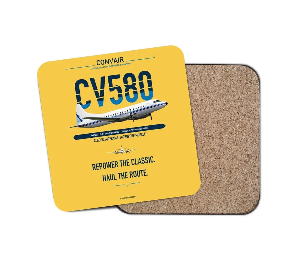Convair 580 design on yellow 1 piece coaster