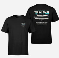 Thumbnail for Daher TBM 960 design on black t-shirt, double-side print