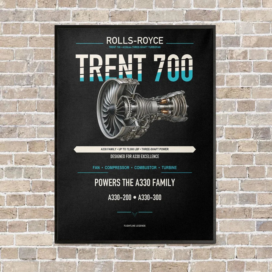 TRENT 700 vertical canvas print - framed - black background