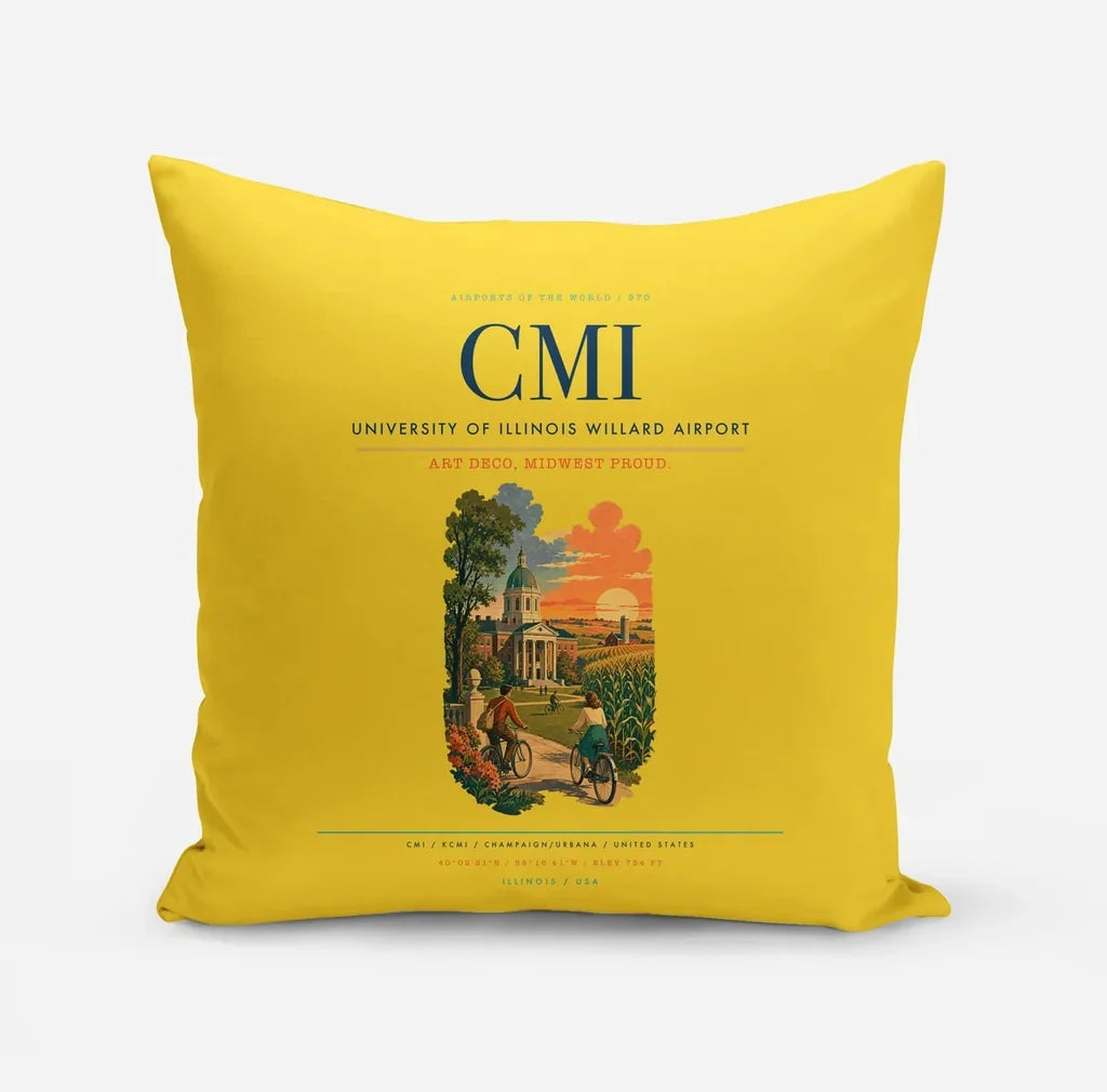 University of Illinois Willard Airport (CMI) design on yellow pillow