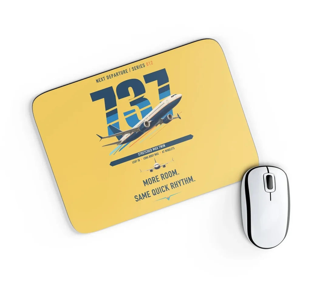 Boeing 737 MAX 9 design on yellow rectangle mouse pad