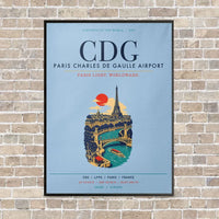 Thumbnail for Paris Charles de Gaulle Airport CDG vertical canvas print - framed - light blue background
