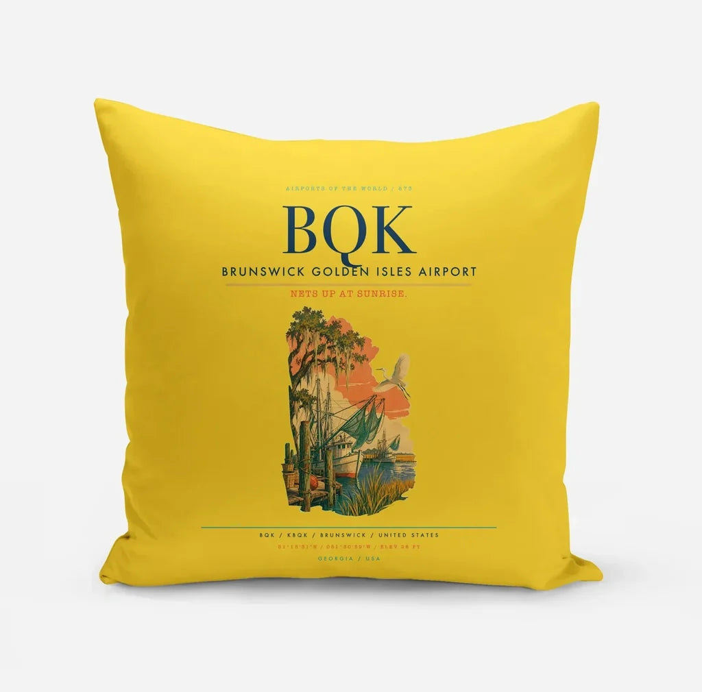 Brunswick Golden Isles Airport (BQK) design on yellow pillow