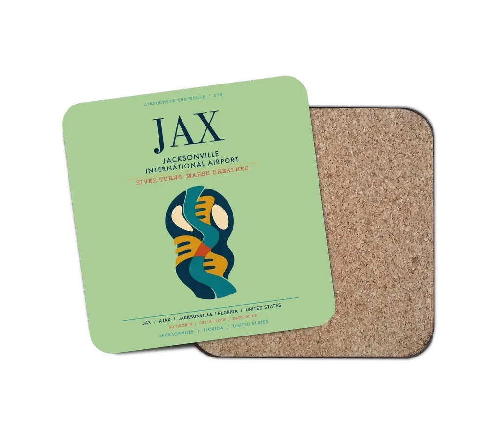Jacksonville International Airport (JAX) design on light green 1 piece coaster