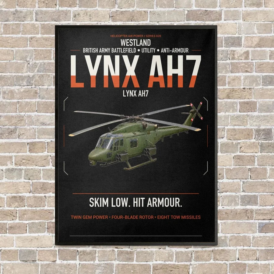 Westland Lynx AH7 vertical canvas print - framed - black background