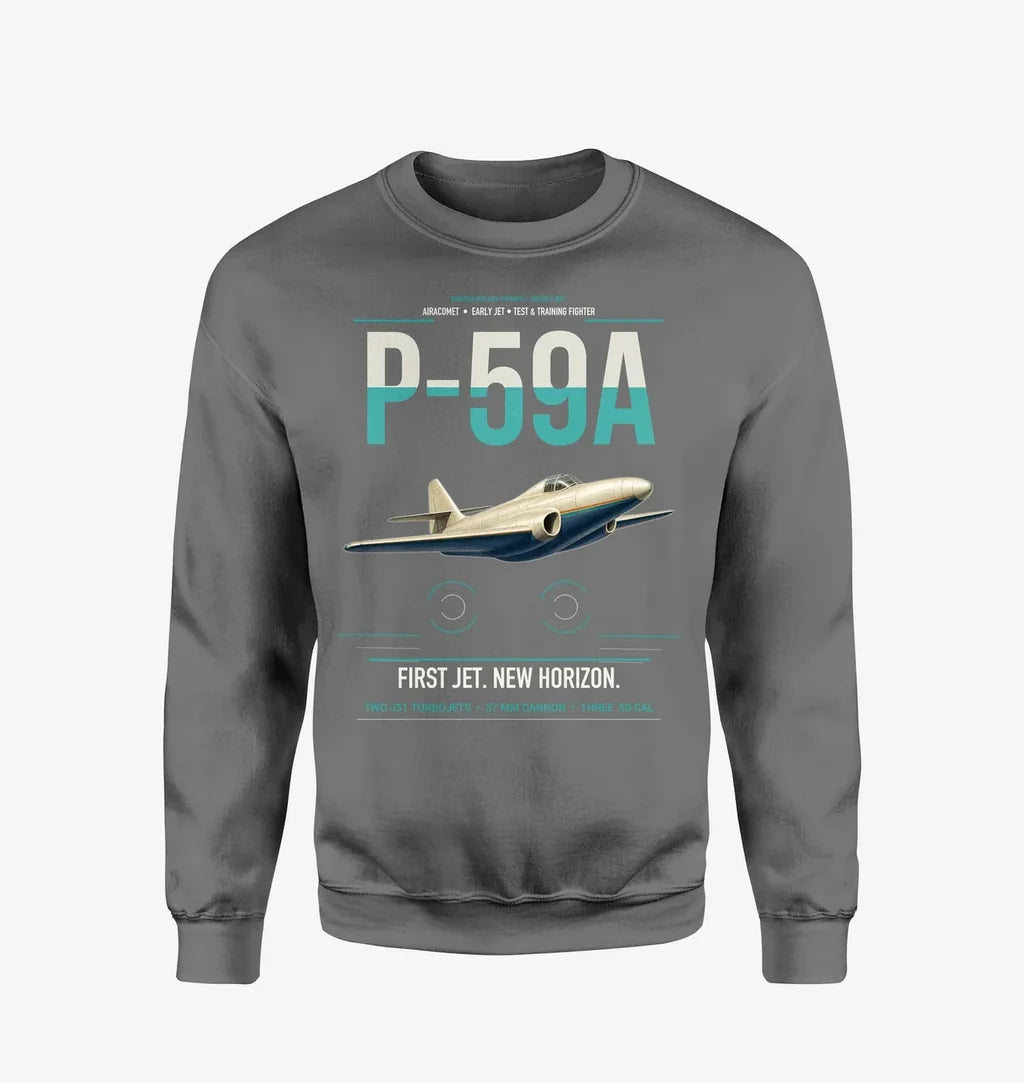 P-59A Airacomet design on gray sweatshirt