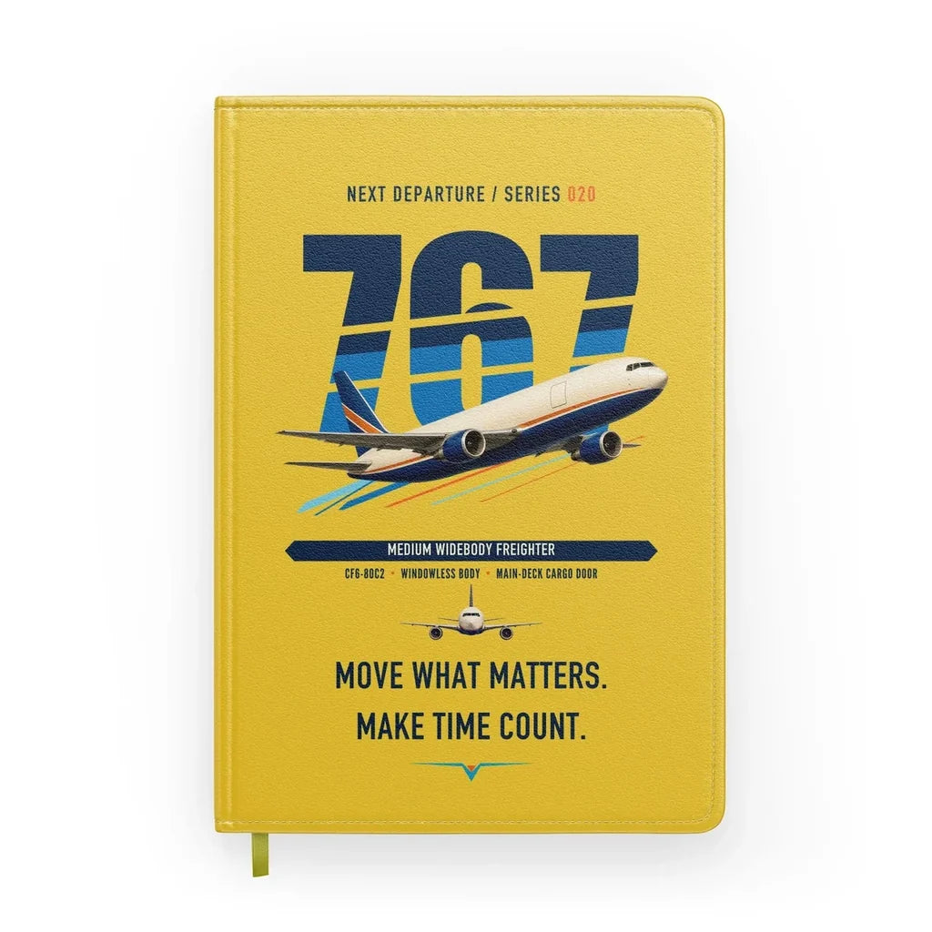 Boeing 767-300F design on yellow notebook