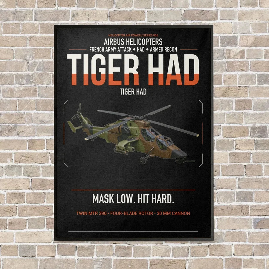 Airbus Helicopters Tiger HAD vertical canvas print - framed - black background