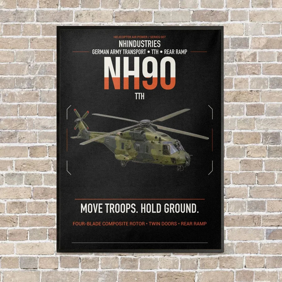 NHIndustries NH90 TTH vertical canvas print - framed - black background