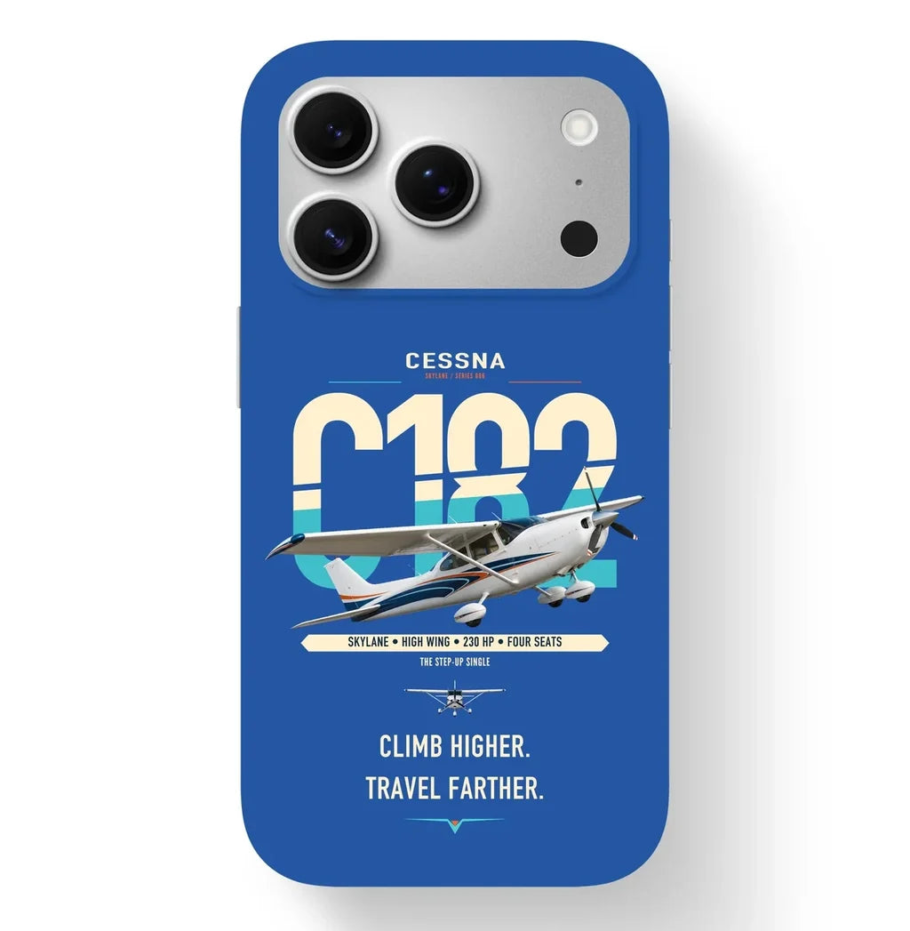 Cessna 182 Skylane design on blue magsafe iphone case, for iPhone 17 Pro