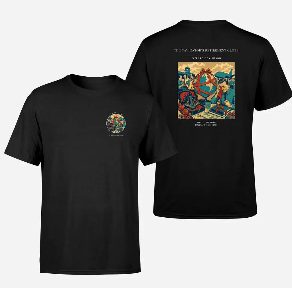VINTAGE G4435 - The Navigator's Retirement Globe - Double-Side T-Shirt design on black double side t shirt