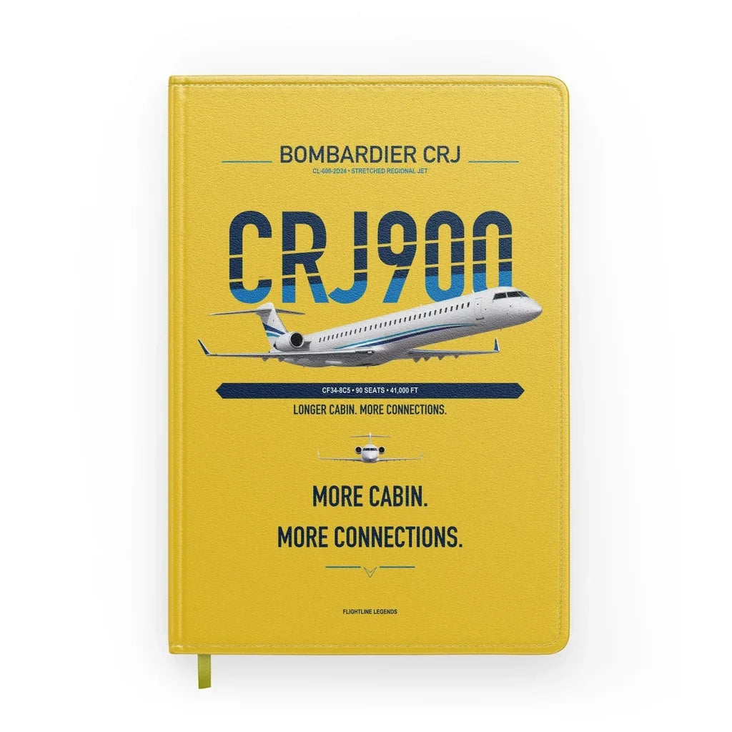 Bombardier CRJ900 design on yellow notebook
