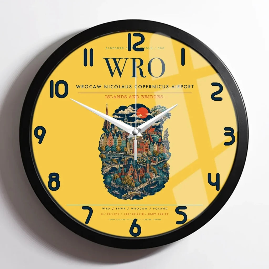 Wrocaw Nicolaus Copernicus Airport WRO Wall-Clock Framed - Yellow