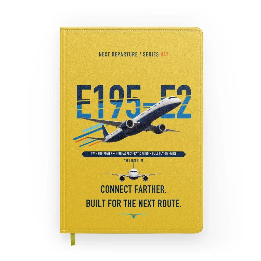 Embraer E195-E2 design on yellow notebook