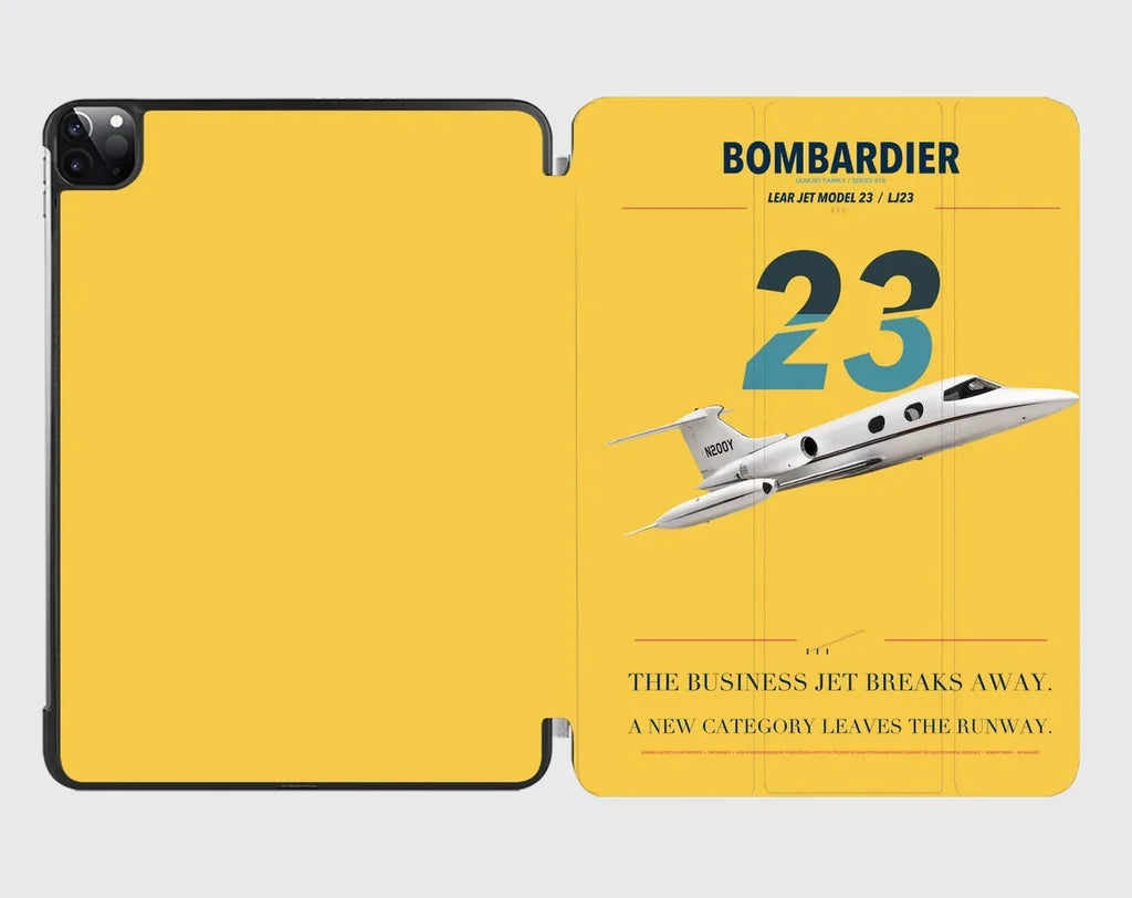 Bombardier Learjet 23 design on yellow ipad tablet case