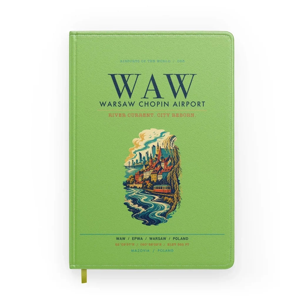 Warsaw Chopin Airport (WAW) design on light green notebook