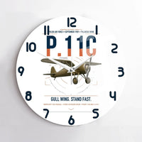 Thumbnail for PZL P.11c design on white no frame wall clock