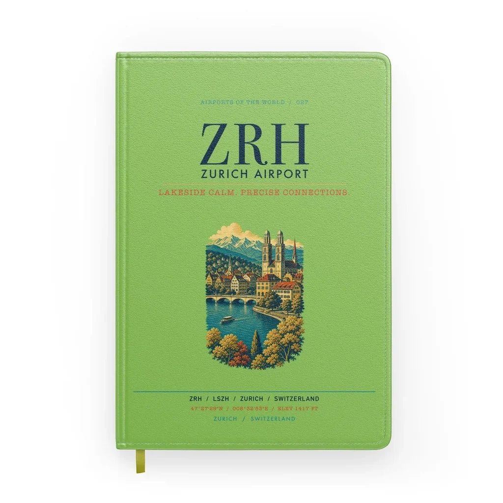Zurich Airport (ZRH) design on light green notebook