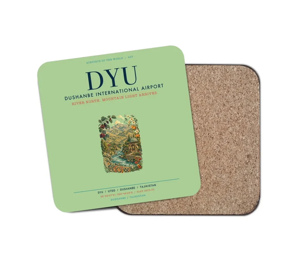Dushanbe International Airport (DYU) design on light green 1 piece coaster