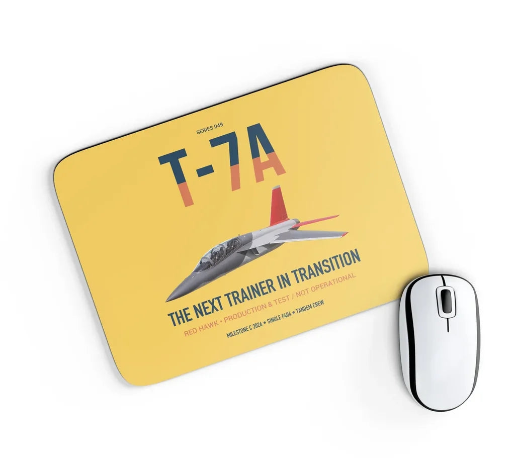 T-7A Red Hawk design on yellow rectangle mouse pad