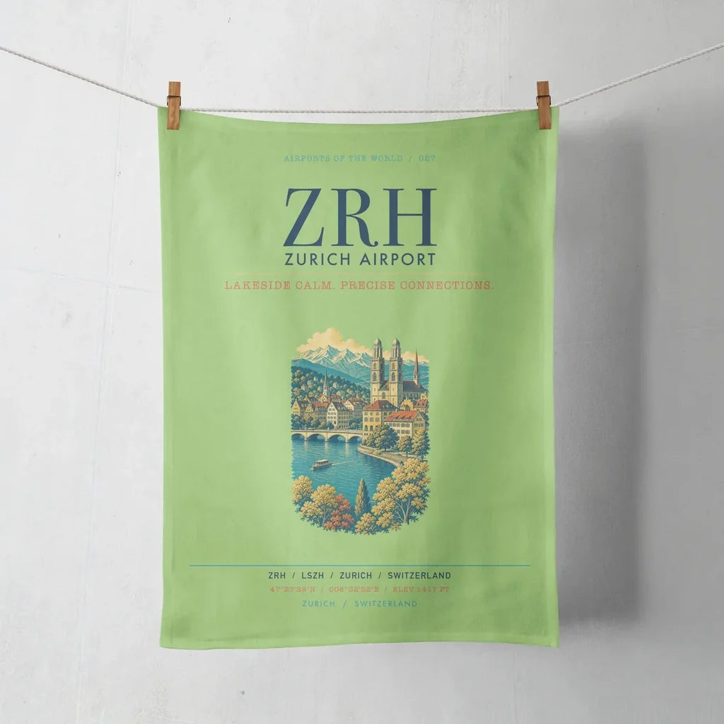 Zurich Airport (ZRH) design on light green towel