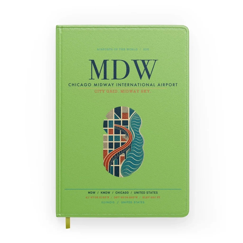 Chicago Midway International Airport (MDW) design on light green notebook