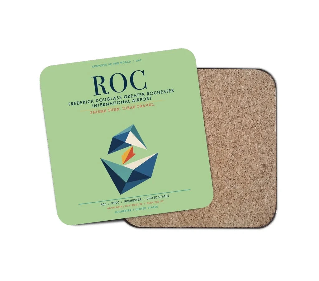 Frederick Douglass Greater Rochester International Airport (ROC) design on light green 1 piece coaster