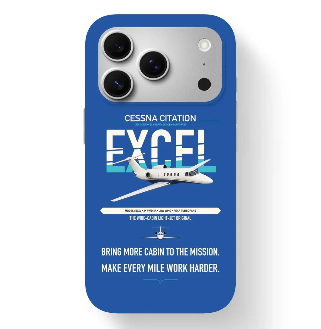 Cessna Citation Excel design on blue magsafe iphone case, for iPhone 17 Pro