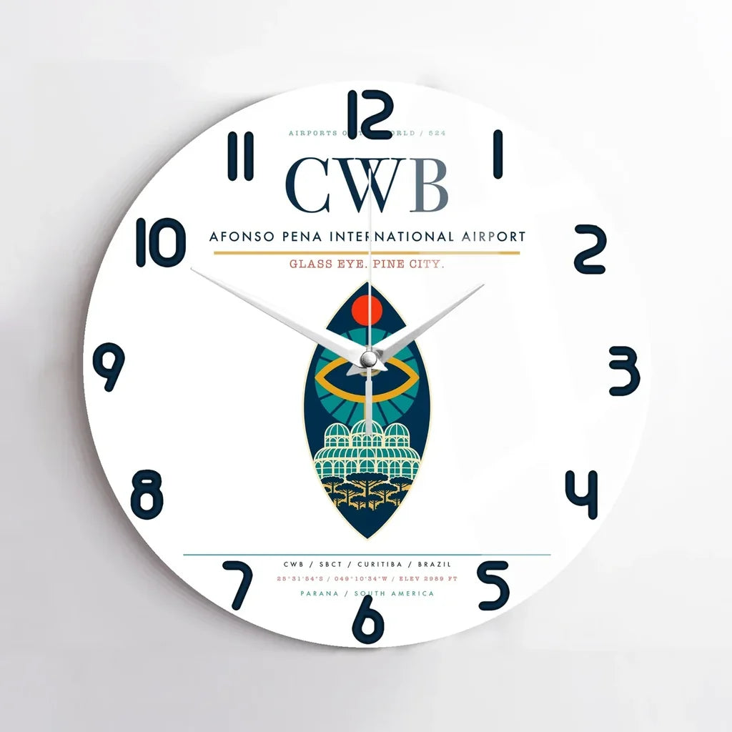 Afonso Pena International Airport (CWB) design on white no frame wall clock
