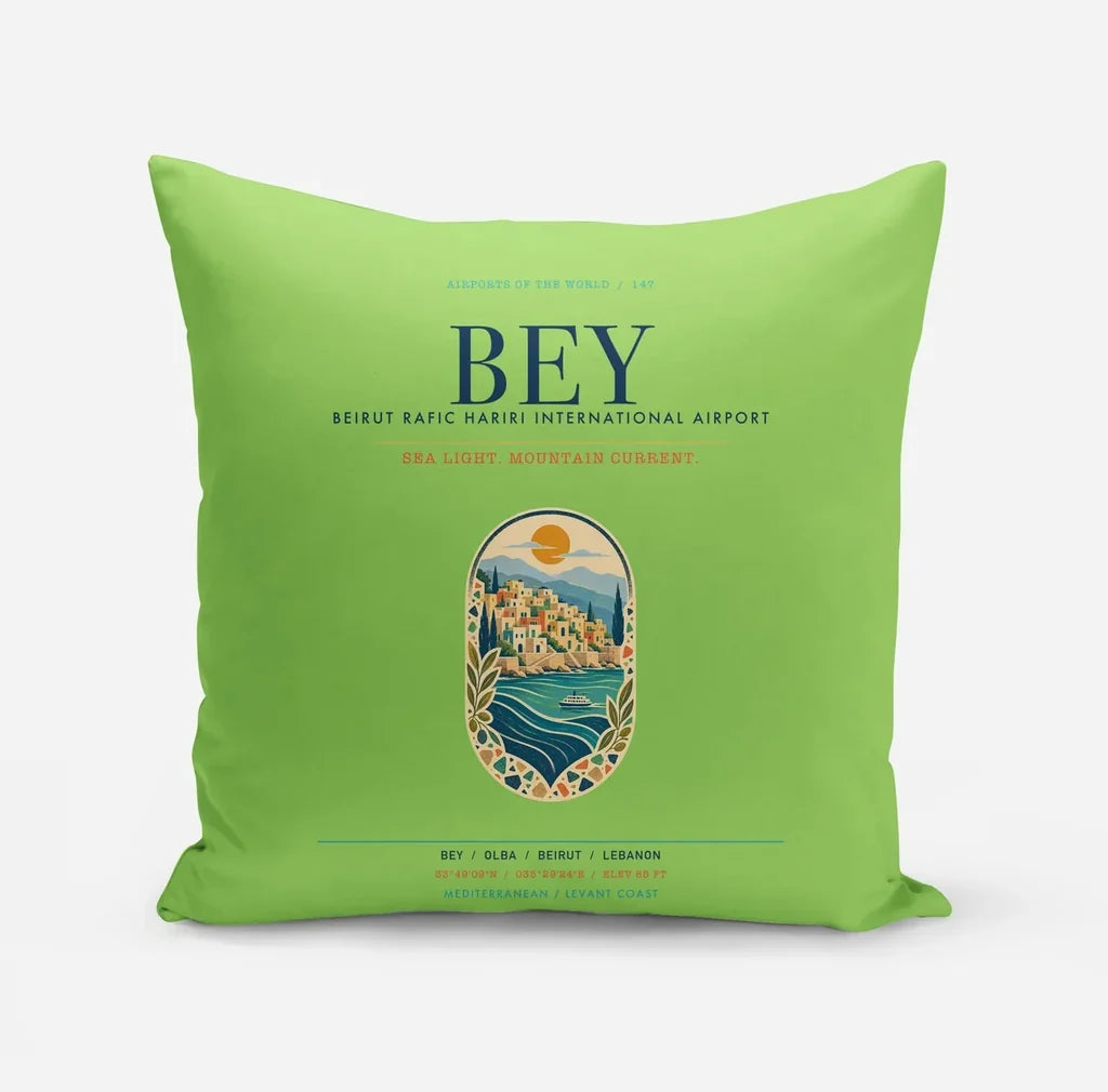 Beirut Rafic Hariri International Airport (BEY) design on light green pillow