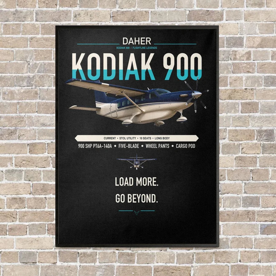Daher Kodiak 900 vertical canvas print - framed - black background