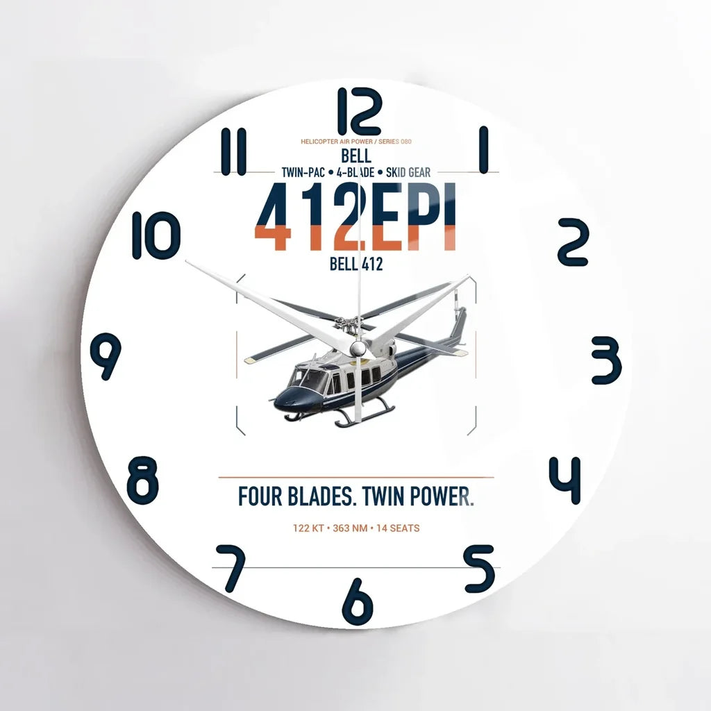 Bell 412EPI design on white no frame wall clock