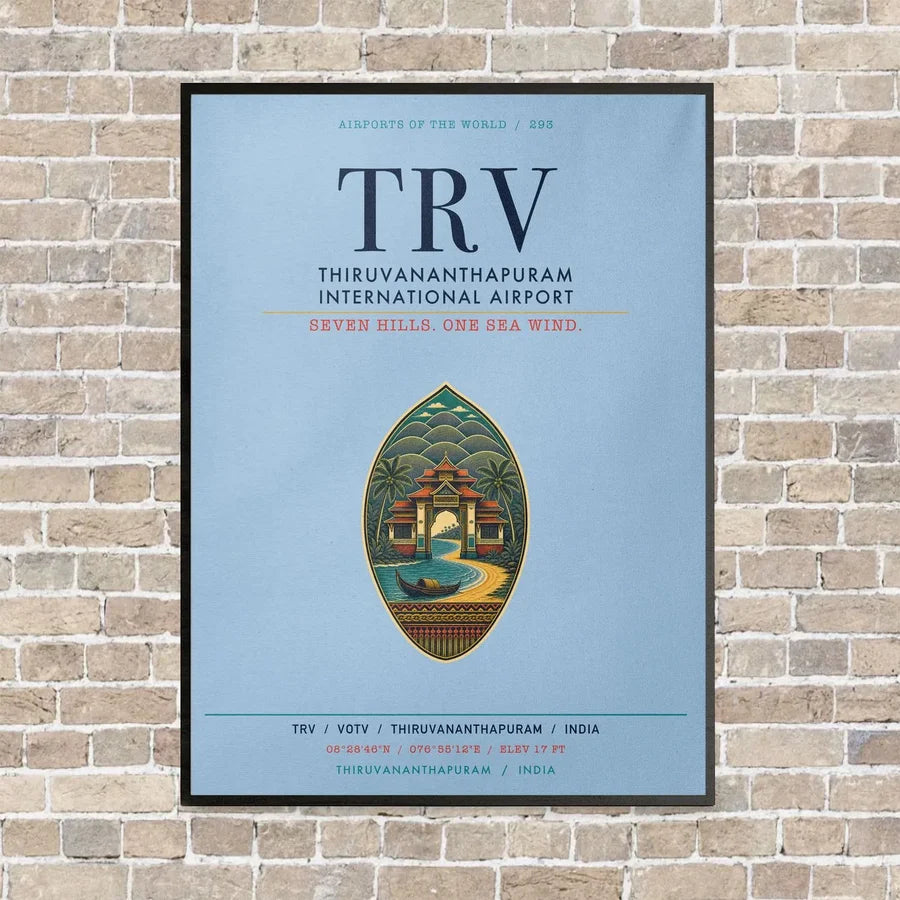 Thiruvananthapuram International Airport TRV vertical canvas print - framed - light blue background