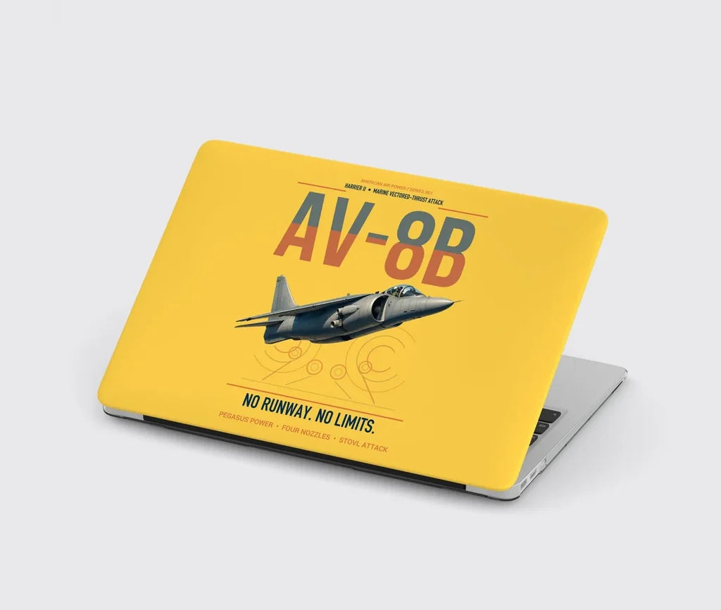 AV-8B Harrier II design on yellow MacBook case