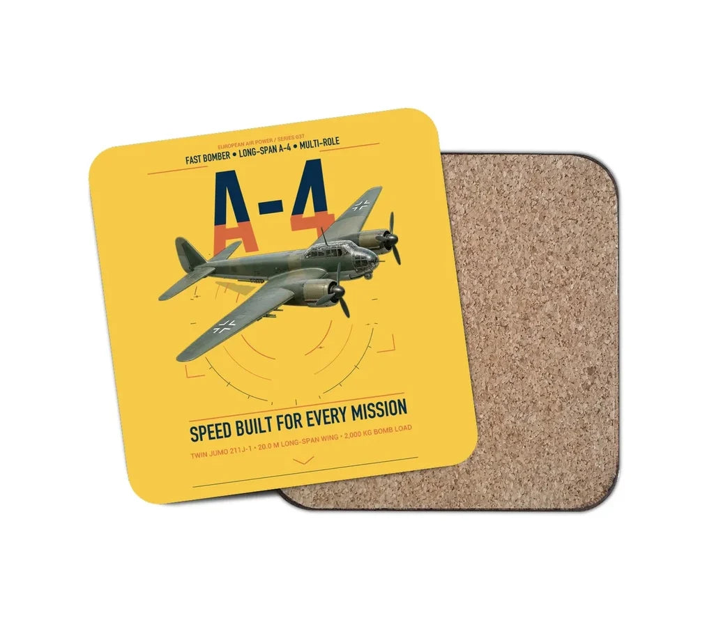 Junkers Ju 88A-4 design on yellow 1 piece coaster