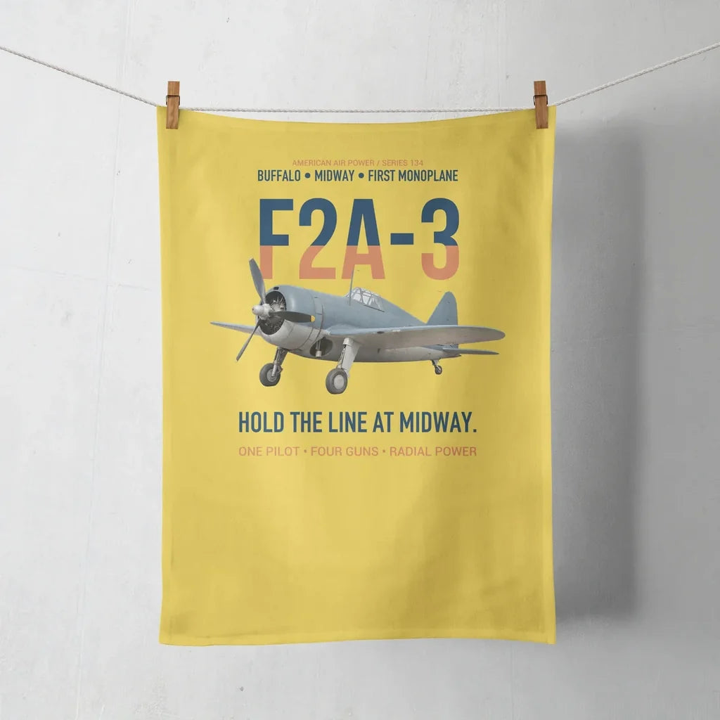 F2A-3 Buffalo Hold the Line at Midway design on yellow towel