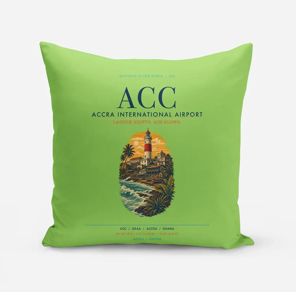 Accra International Airport (ACC) design on light green pillow