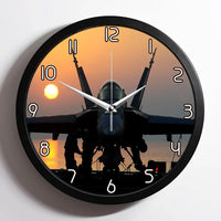 Thumbnail for Military Jet During Sunset aviation design on premium wood and metal wall clock.