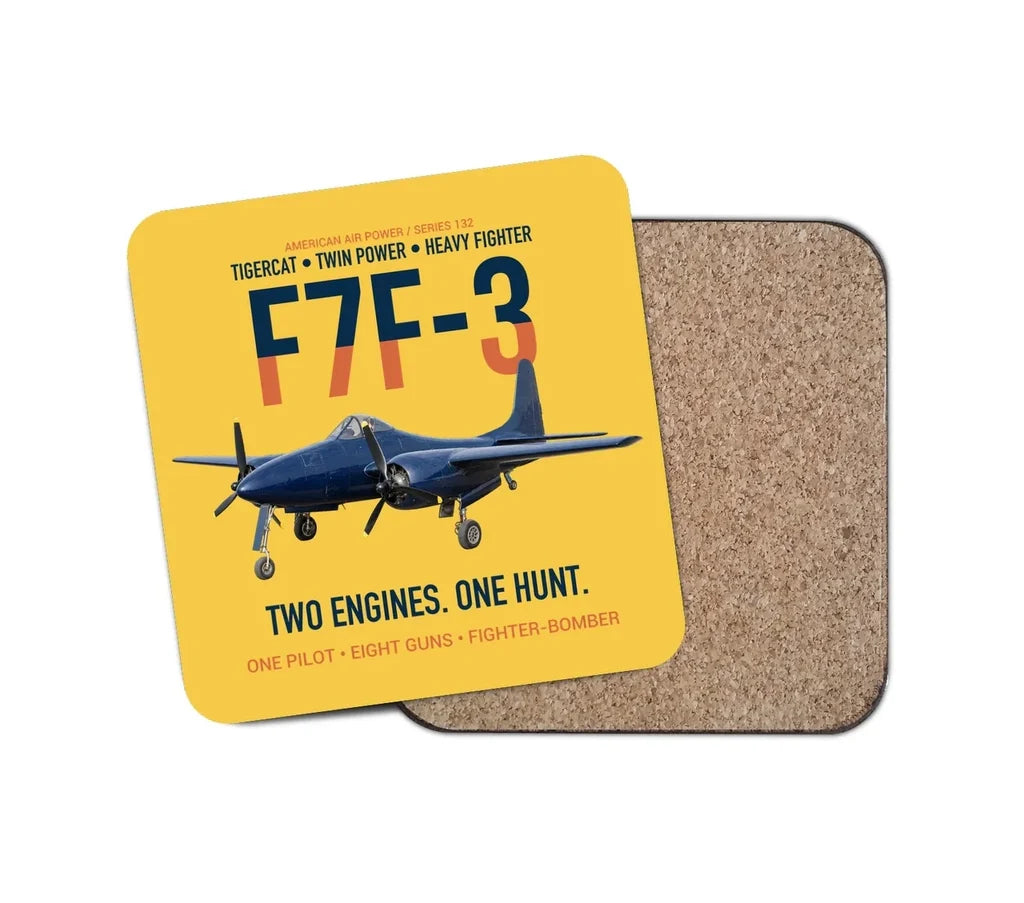F7F-3 Tigercat Two Engines One Hunt design on yellow 1 piece coaster