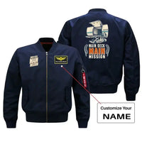 Thumbnail for SIGNAL 375 - Main Deck Main Mission - Bomber Jacket design on blue bomber jacket with custom name badge