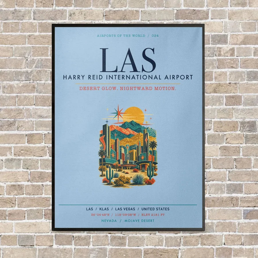 Harry Reid International Airport Las Vegas LAS vertical canvas print - framed - light blue background