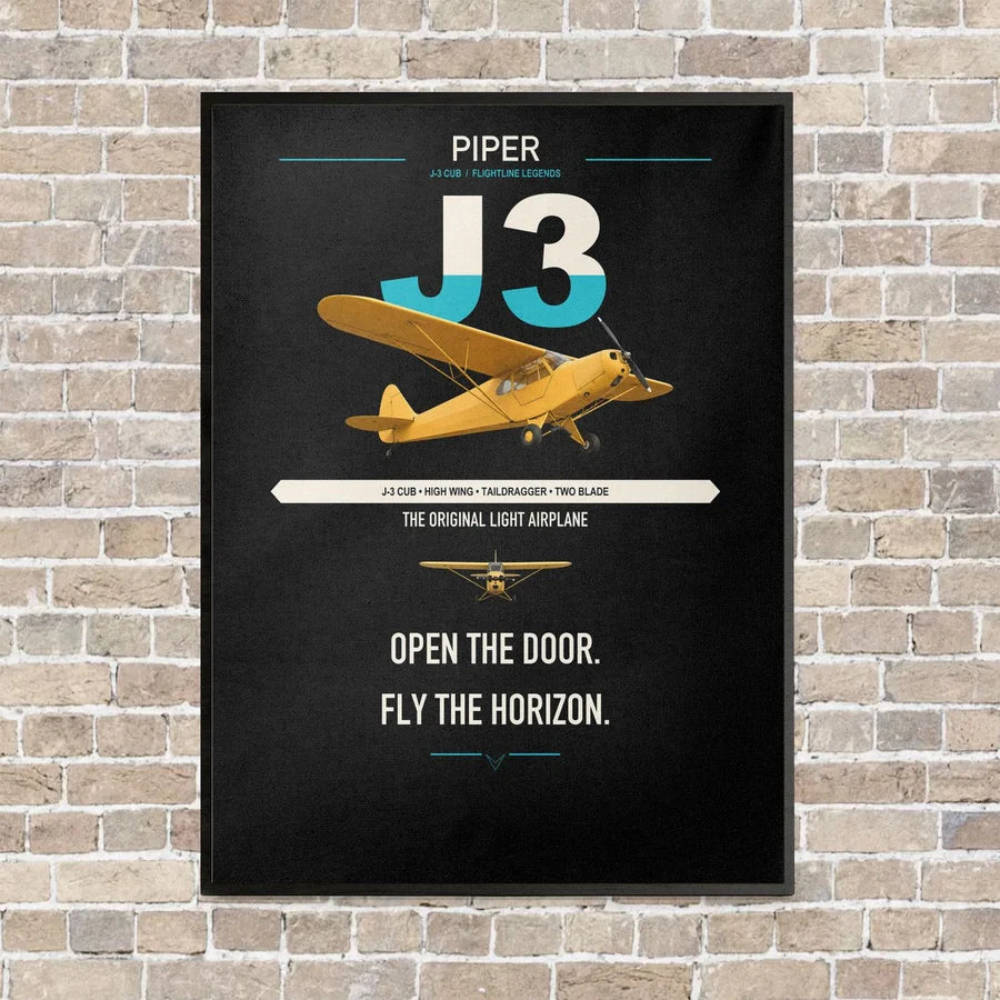 Piper J-3 Cub vertical canvas print - framed - black background