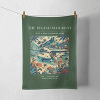 Thumbnail for VINTAGE G4065 - The Island Mailboat - Designed Towels design on darkgreen