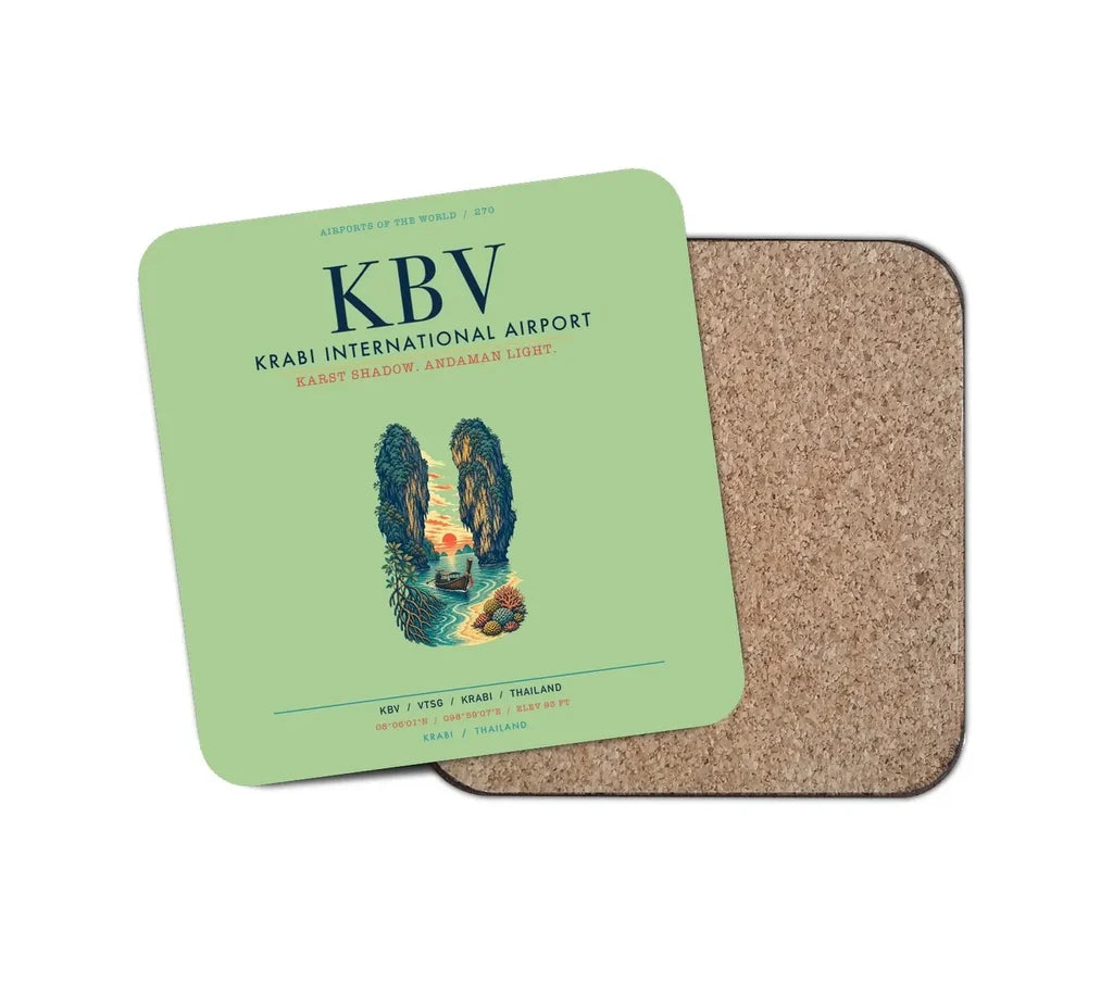 Krabi International Airport (KBV) design on light green 1 piece coaster