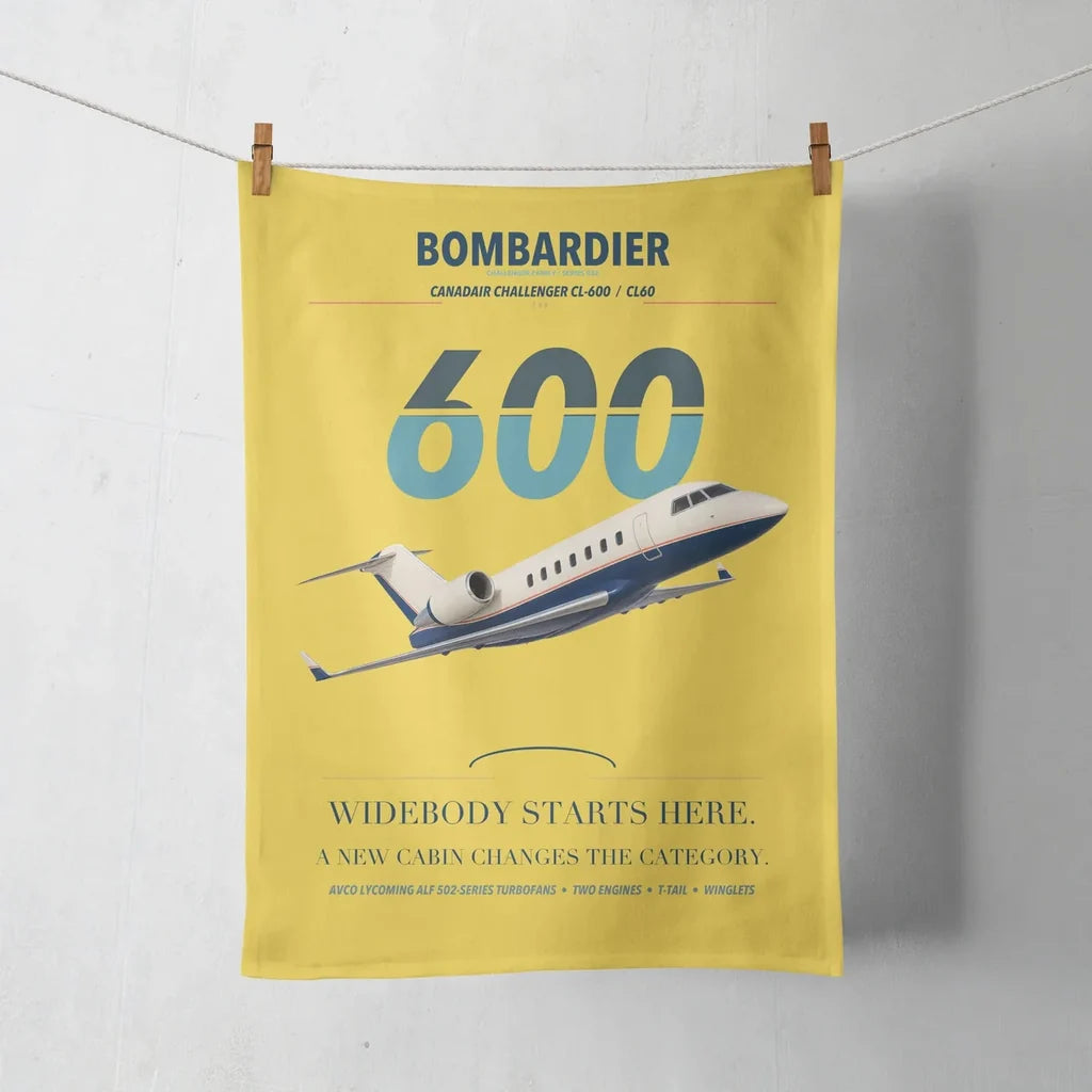 Bombardier Challenger 600 design on yellow towel