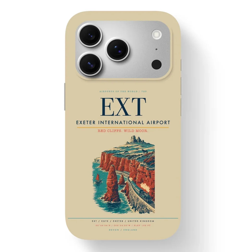 Exeter Airport (EXT) design on beige iPhone 17 Pro MagSafe case