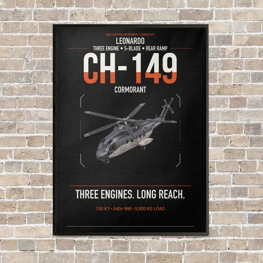 Leonardo CH-149 Cormorant vertical canvas print - framed - black background