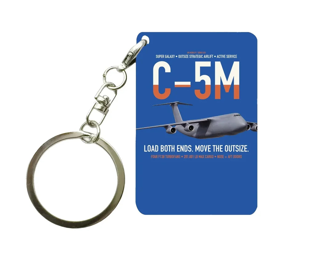 C-5M Super Galaxy design on blue designed key chain, double-side print